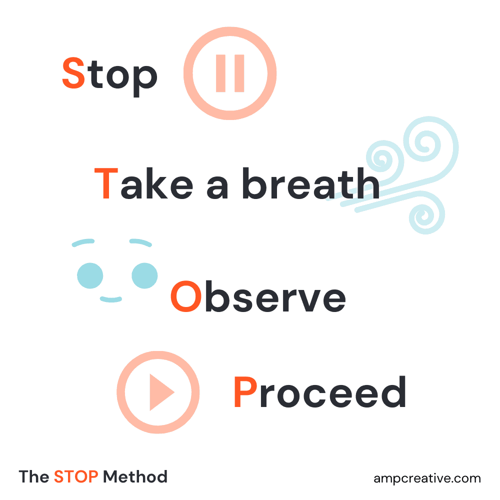 The STOP method: stop, take a breath, observe, proceed